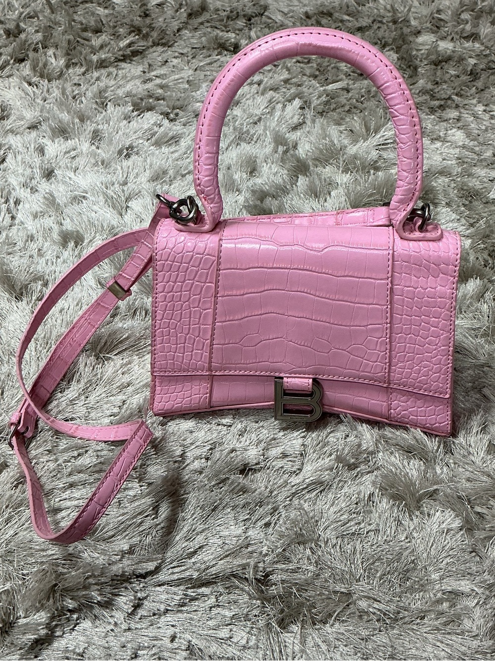 AS-IS Pink Croc-Embossed Top Handle Bag (Balenciaga)